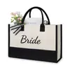 Bolsa de Lona para Boda Transfronteriza con Múltiples Personajes, Bolsa de Mano para Novia/Sra. con Moño en Contraste Blanco y Negro