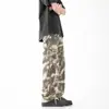 Fábrica de comercio exterior al por mayor de nuevos jeans camuflados de pierna recta acampanados estilo callejero americano vintage para hombre, corte holgado para adolescentes