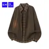 Camisa de Punto a Cuadros para Hombre, Estilo 'Old Money', Manga Larga, Corte Holgado, Falso Dos Piezas, Color Café, Nuevo Estilo Primavera 2026