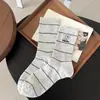Meias de Cachorro Bordadas, Meias Femininas Listradas de Desenho Animado Estilo Coreano até o Meio da Panturrilha, Meias Femininas Finas, Meias Largas Estilo College, Meias Femininas Bordadas
