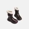 Botas de Neve Infantis Botas Longas Com Veludo Adicional Botas Estilo Martin Britânico Para Meninas Outono e Inverno Novas Cano Médio-Alto Solado Grosso Botas Duplas de Couro Acolchoado