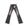 Pantalones de corte limpio estilo americano para calle, unisex, ligeramente acampanados, estilo 517, elásticos, de corte ajustado, mezclilla lavada, pantalones de pierna curva