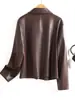 Chaqueta de Cuero Negra de Longitud Media para Mujer con Cuello Alto y Cinturón de Corbata, Nuevo Estilo Otoño e Invierno, Elegante Abrigo de Cuero