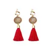 Pendientes Estilo Vacaciones Bohemio para Mujer Maillard Vintage Estilo Étnico Borla Larga Clip de Oreja de Alta Gama