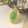 Colgante de aventurina verde natural, jade de seda dorada de Xinjiang, jade blanco, cobre plateado con incrustaciones de cabujón cadena para suéter colgante al por mayor