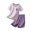 Roupa de Casa para Meninos, Conjunto Infantil de Manga Curta, Pijama para Meninas, Roupa de Ar Condicionado para Jovens, Conjunto de Verão Liso para Crianças Maiores