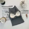 Nuevo top de tirantes acanalado cálido de otoño e invierno, color liso, con sujetador incorporado, versátil para usar en capas o solo