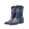 Botas Bordadas 40 Mediana Botas Comercio Exterior Puntiagudas Tela Nueva talla grande 2023 Tacón Medio Zapatos de Mujer Botas de Moda 43 Manga