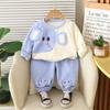 Traje para Niños Primavera y Otoño Conjunto de Primavera Infantil Bloque de Color Elefante Conjunto de Dos Piezas 2025 Nuevo Elegante Moda para Niños Pequeños Tendencia de Otoño