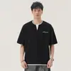 Camiseta Estilo Novo de Verão Falsa Duas Peças com Decote em V e Manga Curta para Homens, Top Estampado Casual Americano, Camiseta Tendência de Algodão Puro Pesado com Caimento Solto