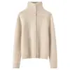 Elegante Cárdigan de Cachemira Hueco 2026 Otoño/Invierno Nuevo para Mujer Camisa Base de Cuello Alto Abotonada Abrigo de Corte Holgado