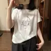 Camiseta Blanca de Algodón Puro para Mujer, Manga Corta, Diseño Simple Estilo Coreano Retro, Estampada, Verano, Nuevo Estilo Tendencia 2026