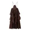 Venta al por mayor de Ropa de Mujer de Comercio Exterior en Stock del Fabricante Vestido de Moda 2025 Nuevo Estilo Europeo y Americano con Decoración de Capas Florales Tridimensionales