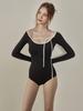 Traje de baño de una pieza estilo Ins para niña elegante, entallado, adelgazante, a prueba de sol, de manga larga, conservador, sencillo, estilo pequeño fragante, traje de baño para mujer