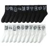 Calcetines de talla grande transfronterizos, calcetines de algodón de moda para hombre, medias de color sólido en blanco y negro, calcetines de baloncesto de primavera y verano para mujer, al por mayor