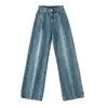 Jeans Negros de Pierna Ancha para Mujer Primavera y Otoño 2024 Nueva Llegada Pequeños para Hombre Otoño e Invierno Forrados de Polar Cintura Alta Sueltos Retro Pantalones de Pierna Recta