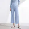 Calças de trabalho casuais estilo Miyake para mulheres, com caimento fluido, cintura elástica, corte solto, emagrecedoras, cor lisa, calças de perna larga simples e versáteis