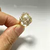Anillo Geométrico Transfronterizo con Perla y Circonita Completa Plata de Ley S925 Lujo Ligero Gama Alta Ajustable Joyería Anillo de Montaje DIY Estilo Ins