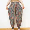 Nuevo Estilo Verano Pantalones de Seda de Hielo con Puño Elástico y Flores Pantalones Acampanados Elásticos para Mamá Pantalones de Verano Florales para Mujeres de Mediana Edad