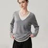 Top de malha de cashmere com blocos de cor outonais, decote em V e bordas dobradas, solto e estiloso, perfeito como camada base