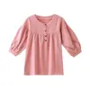 2026 Verano Nuevo Camiseta de Manga de Linterna de Cinco Puntas Holgada Bordado Adelgazante Madre de Mediana Edad Top Casual Blusa Mujer