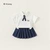 Traje Estilo Academia de Ropa Infantil Youbao para Niñas, Conjunto de Dos Piezas Falda de Mezclilla Manga Corta, Uniforme de Clase para Niñas, Uniforme Escolar, Disfraz de Presentación