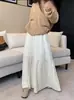 Falda plisada gris para mujeres de talla grande, falda larga de lana plisada de línea A adelgazante de cintura alta para otoño e invierno