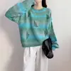 Otoño/Invierno 2026 Nuevo Estilo Coreano Color Degradado Cuello Redondo Manga Larga Suéter de Punto Multicolor Estilo Perezoso Suéter Holgado para Mujer