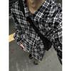 Camisa de Manga Larga a Cuadros Blanco y Negro Estilo Americano de Primavera y Otoño para Hombre y Mujer, Top Holgado Estilo Perezoso Casual Simple Chaqueta Camisera