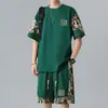 Nuevo Conjunto de Camiseta Grande Estilo Chino para Hombre, Pantalones Cortos Sueltos de Manga Corta, Nuevo Conjunto de Dos Piezas, Ropa Deportiva Casual Estilo Nacional de Verano