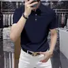 Camisa Polo de Color Sólido de Alta Gama para Hombre, Sin Planchar, Manga Corta, Corte Ajustado, Nuevo Estilo Otoño, Seda de Hielo, Elástica, Transpirable, Casual, Camiseta con Cuello Clásico