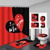 Serie Día de San Valentín Cortina de Ducha Felpudo Cuatro Piezas Baño del Hogar Separación Seco y Húmedo Cortina de Ducha Cortina de Ducha Impermeable