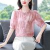 Camisa de Seda Floral Pesada de Hangzhou Blusa Feminina de Manga Três Quartos Mãe Verão Novo Top de Seda de Amoreira de Grande Marca