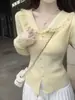Suéter de punto con cuello de muñeca de encaje francés, manga larga, para mujer, otoño e invierno, ajuste ceñido, camiseta básica