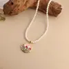 Novo Colar Pingente Pintura a Óleo Pérola Imitação Barroca Feminino Simples Corrente de Clavícula de Alta Qualidade Joias de Luxo Leve Atacado