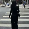 Top Corto de Diseñador de Moda para Mujer con Cuello en V y Cuello Polo, Estilo Corto Elegante con Abdomen al Descubierto, Camiseta de Manga Larga Ajustada Bordada