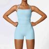 Traje de Yoga Ajustado Estilo Europeo y Americano Transfronterizo para Mujer Ropa de Fitness de Secado Rápido Ropa Deportiva para Correr al Aire Libre Chaleco Shorts