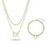 Novo Conjunto de Colar e Pulseira de Aço Inoxidável Estilo Europeu Americano, Cor Duradoura, Pingentes Geométricos de Coração e Flor, Corrente para Clavícula, Joias para Mão