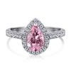 Anillo de plata esterlina s925 Lin Lang con incrustaciones de circonita rosa en forma de gota de agua, anillo de fila de diamantes, anillo de diamantes rosas al por mayor para mujeres