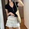 Falda Blanca Corta tipo Pastel con Volantes Franceses Elegantes en Capas de Encaje Ajustada a la Cintura Línea A D0711Q