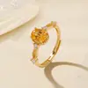 Anel Feminino Yuebao Jewelry Prata de Lei S925 Cravação em Garra Citrino Lapidado Simples Versátil para o Dia a Dia Elegante Estilo Francês