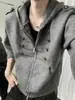 Suéter con capucha de punto elegante y retro con doble cremallera y botones metálicos, prenda exterior entalladora de manga larga para hombres y mujeres