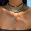 Joyería transfronteriza europea y americana retro imitación turquesa cabeza de vaca cadena clavicular collar de cuentas traje estilo nacional collar de cactus