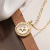 Collar con Colgante Redondo de Cobre Chapado en Oro de 18 Quilates Incrustado con Circonita y Nácar, Popular en Europa y América, Cadena para Clavícula Exquisita de Nicho para Mujeres