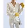 Cárdigan de Punto de Cuello V de Contraste de Gama Alta para Mujer Otoño e Invierno Ropa Retro Elegante Ajustado Mangas de Cuerno Suéter Base Interior