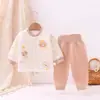 Conjunto de dos piezas de algodón puro engrosado ropa de otoño para bebé algodón fino ropa interior térmica de otoño e invierno para bebé pantalones acolchados de cintura alta para niños