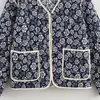 Ropa de Mujer a Rayas de Doble Cara Transfronteriza Europea y Americana, Chaqueta Retro de Cuello Europeo y Americano para Otoño e Invierno, Chaqueta Nueva de Algodón Estampada