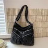 Bolsa Tote de Brim Retrô Japonesa para Mulheres Versátil Grande Capacidade Multi-Bolsos Bolsa de Ombro Bolsa para o Trabalho Feminina Bolsa para Estudantes