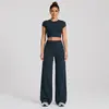 Traje Deportivo Transfronterizo de Yoga de Manga Corta para Mujer, Camiseta de Fitness Ajustada de Tejido Cepillado, Conjunto de Tops Casuales de Secado Rápido para Correr