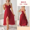 Feiyun Renda Multicor Sexy Camisola Decote V Tiras Cruzadas Barra Irregular Vestido Longo Roupa de Dormir Feminina para Casa 683